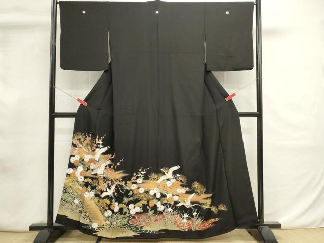 平和屋着物■豪華黒留袖　渡橋飛鶴花文　暈し染め　金彩　正絹　逸品　DABI0866cd
