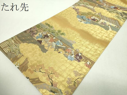 平和屋着物▼全景全通柄袋帯　母衣武者行列図　金糸　正絹　逸品　DABH9358ps