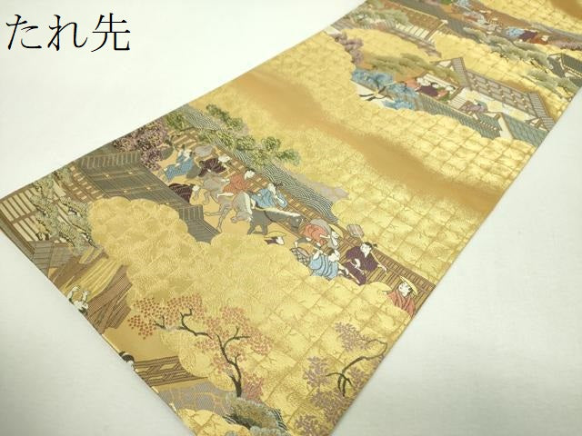 平和屋着物▼全景全通柄袋帯　母衣武者行列図　金糸　正絹　逸品　DABH9358ps