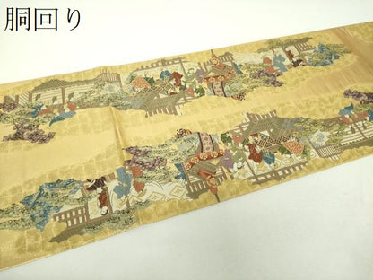 平和屋着物▼全景全通柄袋帯　母衣武者行列図　金糸　正絹　逸品　DABH9358ps
