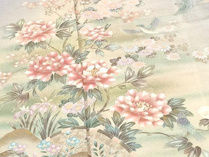 平和屋着物●訪問着　作家物　花鳥文　暈し染め　金彩　正絹　逸品　DABH0712op