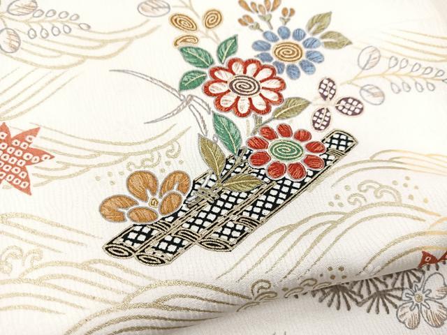 平和屋着物■小紋　花筏文　金彩　洗える着物　未使用　BAAX9433yc