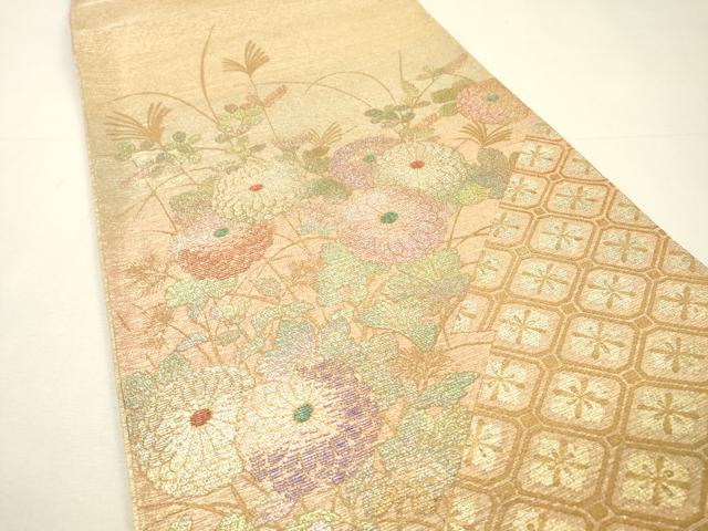 平和屋着物▽西陣　太鼓柄袋帯　スリーシーズン　春夏秋　蜀江菊花文　金銀彩　証紙付き　正絹　逸品　DABH7079fe