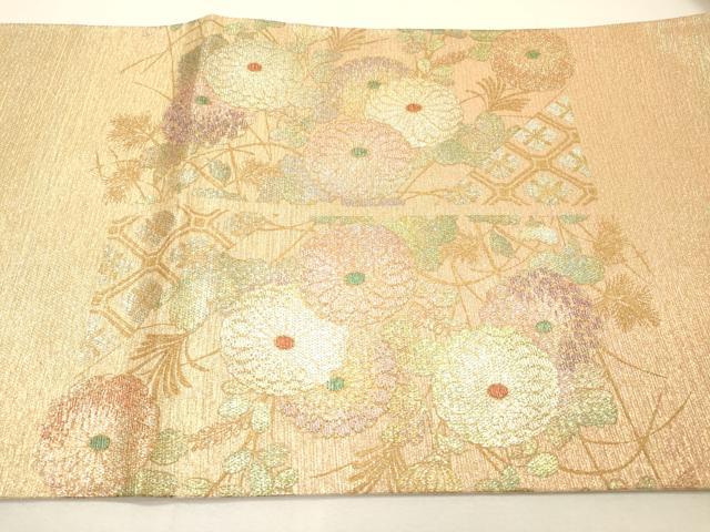 平和屋着物▽西陣　太鼓柄袋帯　スリーシーズン　春夏秋　蜀江菊花文　金銀彩　証紙付き　正絹　逸品　DABH7079fe