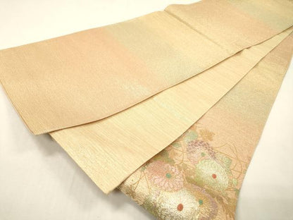平和屋着物▽西陣　太鼓柄袋帯　スリーシーズン　春夏秋　蜀江菊花文　金銀彩　証紙付き　正絹　逸品　DABH7079fe