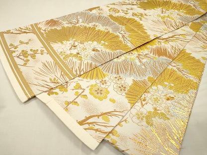 平和屋着物▼アンティーク　大正ロマン　丸帯　梅松文　金銀糸　正絹　逸品　DABH7118fe