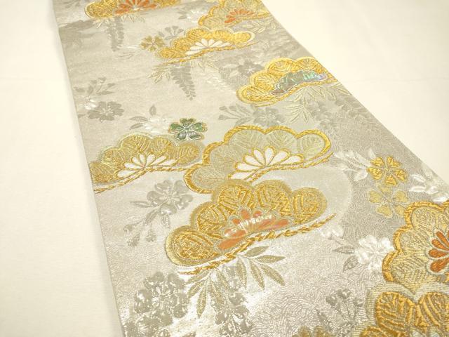 平和屋着物▼袋帯　螺鈿　松　金銀糸　正絹　逸品　DABH7107fe