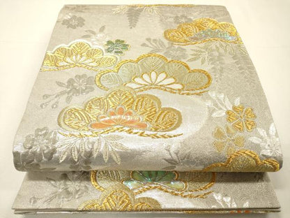 平和屋着物▼袋帯　螺鈿　松　金銀糸　正絹　逸品　DABH7107fe