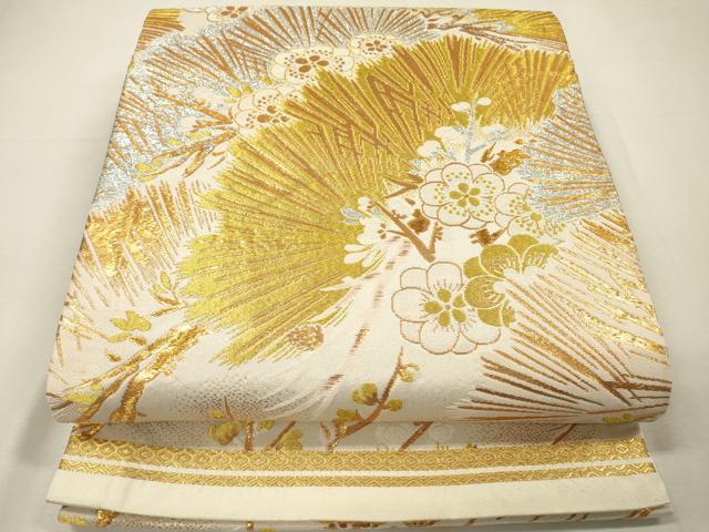 平和屋着物▼アンティーク　大正ロマン　丸帯　梅松文　金銀糸　正絹　逸品　DABH7118fe