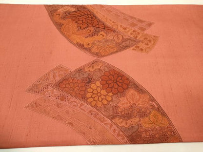 平和屋着物●中国三大刺繍　スワトウ刺繍　汕頭刺繍　相良刺繍　総刺繍　太鼓柄袋帯　紬地　鳳凰宝尽くし桐花文　正絹　逸品　DABH7117fe