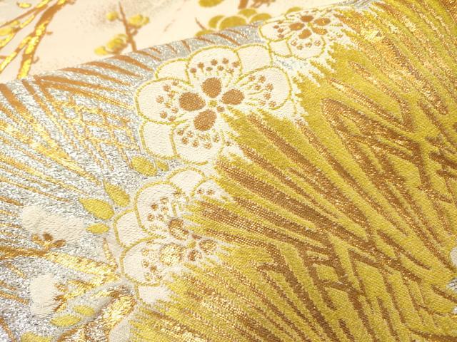 平和屋着物▼アンティーク　大正ロマン　丸帯　梅松文　金銀糸　正絹　逸品　DABH7118fe