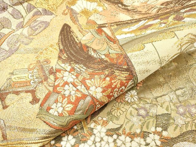 平和屋着物▼両面　全通柄袋帯　平安人物文　金糸　正絹　逸品　DABH7158fe