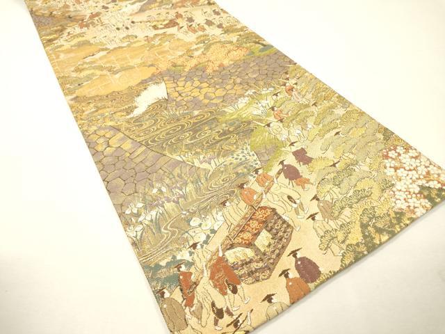 平和屋着物▼両面　全通柄袋帯　平安人物文　金糸　正絹　逸品　DABH7158fe