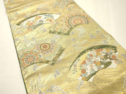 平和屋着物▼つけ帯　唐織　地紙重ね花文　金糸　正絹　逸品　DABH7197fe