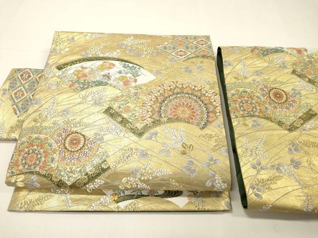 平和屋着物▼つけ帯　唐織　地紙重ね花文　金糸　正絹　逸品　DABH7197fe
