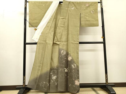 平和屋着物▽染織の名門　しょうざん  生紬　訪問着　単衣　花唐草文　金彩　証紙付き　正絹　逸品　DABH7357fe