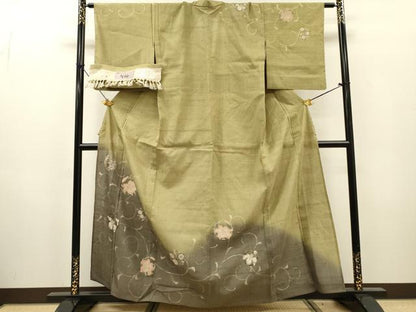 平和屋着物▽染織の名門　しょうざん  生紬　訪問着　単衣　花唐草文　金彩　証紙付き　正絹　逸品　DABH7357fe