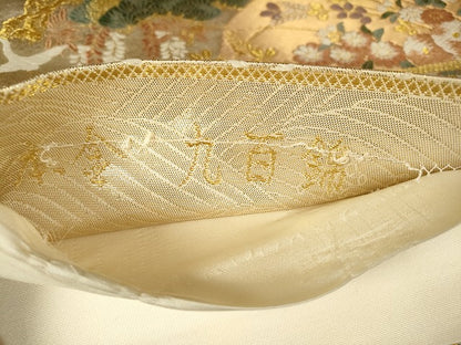 平和屋本店▼六通柄袋帯　唐織　九百錦　飛鶴花文　本金　正絹　逸品　DABH7077fe