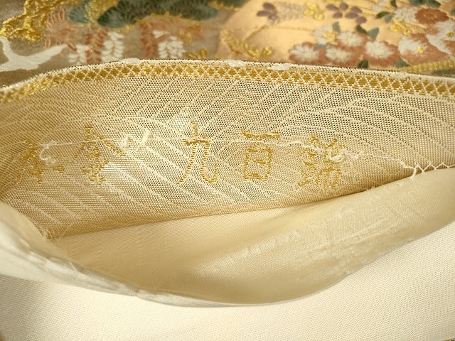 平和屋本店▼六通柄袋帯　唐織　九百錦　飛鶴花文　本金　正絹　逸品　DABH7077fe