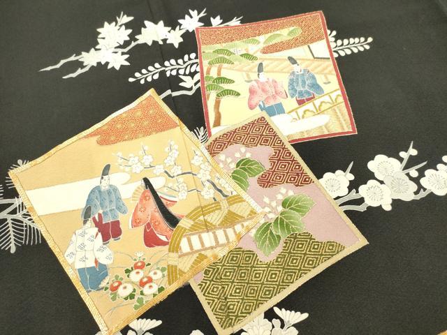 平和屋着物■豪華黒留袖　作家物　駒刺繍　色紙重ね人物文　金銀彩　正絹　逸品　DABI0923cd