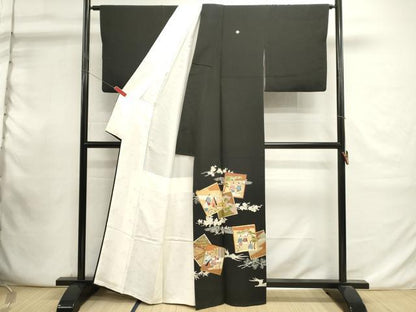 平和屋着物■豪華黒留袖　作家物　駒刺繍　色紙重ね人物文　金銀彩　正絹　逸品　DABI0923cd