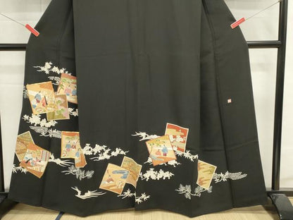 平和屋着物■豪華黒留袖　作家物　駒刺繍　色紙重ね人物文　金銀彩　正絹　逸品　DABI0923cd