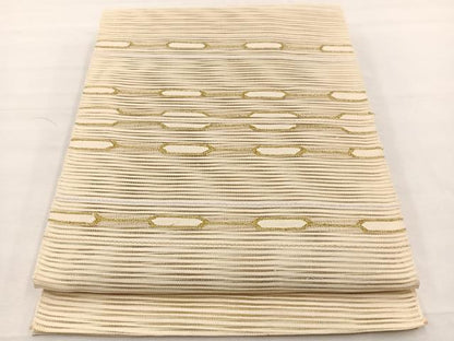 平和屋着物＊夏物　八寸名古屋帯　絽綴れ　横段文　金糸　正絹　逸品　BAAX7463hv