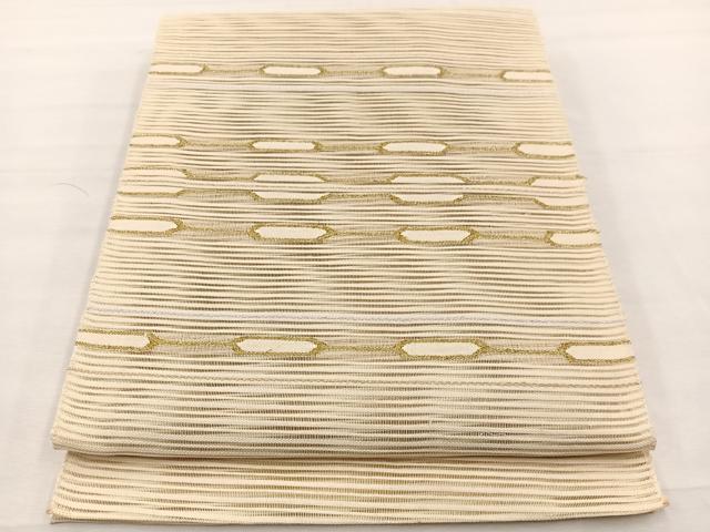 平和屋着物＊夏物　八寸名古屋帯　絽綴れ　横段文　金糸　正絹　逸品　BAAX7463hv
