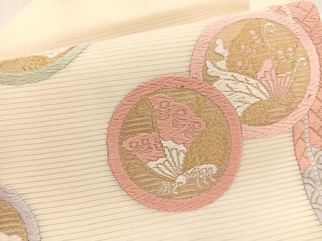 平和屋着物＊夏物　九寸名古屋帯　唐織　舞蝶丸文　金糸　正絹　逸品　BAAX7468hv