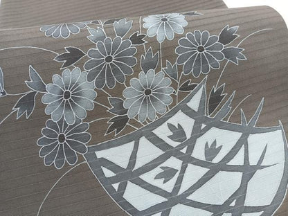 平和屋着物＊夏物　絽塩瀬　九寸開き名古屋帯　花籠文　黒地　正絹　逸品　BAAX7466hv
