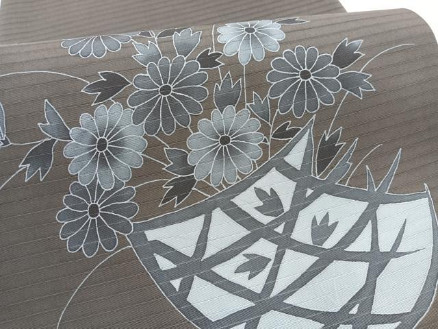 平和屋着物＊夏物　絽塩瀬　九寸開き名古屋帯　花籠文　黒地　正絹　逸品　BAAX7466hv