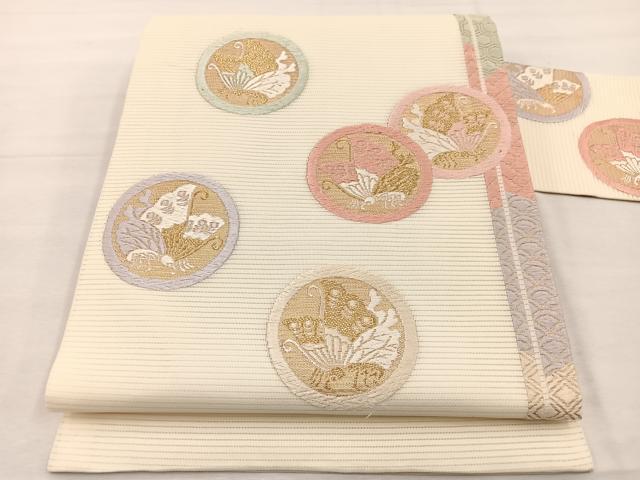 平和屋着物＊夏物　九寸名古屋帯　唐織　舞蝶丸文　金糸　正絹　逸品　BAAX7468hv
