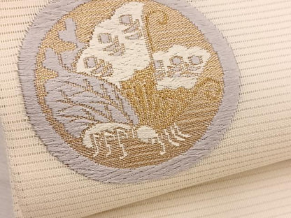 平和屋着物＊夏物　九寸名古屋帯　唐織　舞蝶丸文　金糸　正絹　逸品　BAAX7468hv
