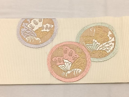 平和屋着物＊夏物　九寸名古屋帯　唐織　舞蝶丸文　金糸　正絹　逸品　BAAX7468hv