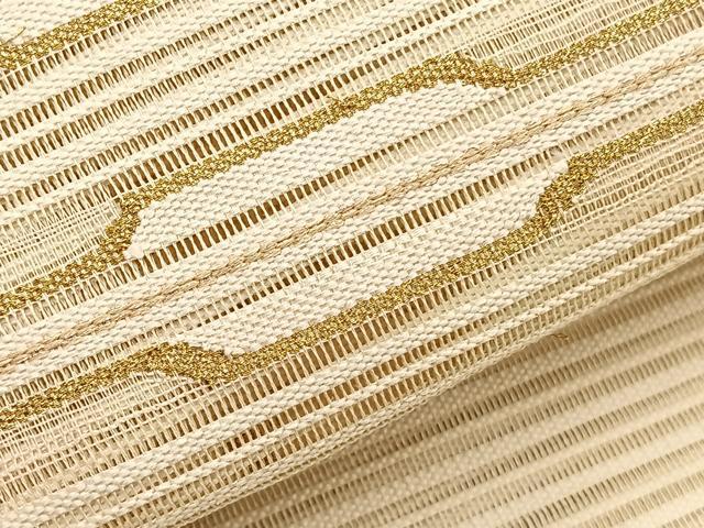 平和屋着物＊夏物　八寸名古屋帯　絽綴れ　横段文　金糸　正絹　逸品　BAAX7463hv