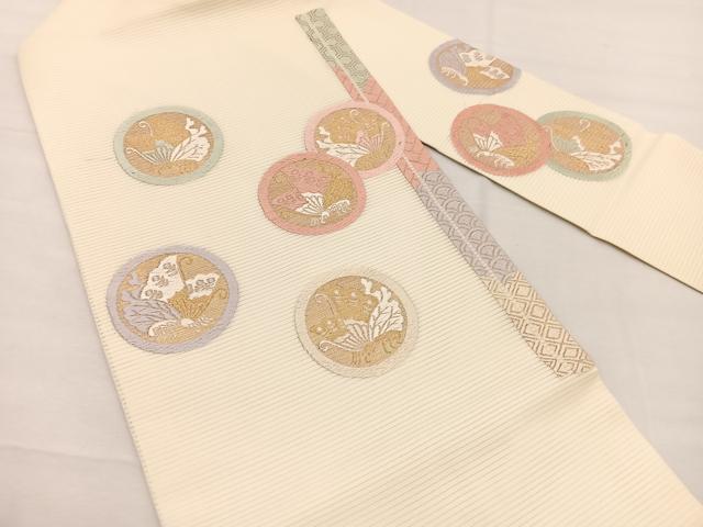 平和屋着物＊夏物　九寸名古屋帯　唐織　舞蝶丸文　金糸　正絹　逸品　BAAX7468hv