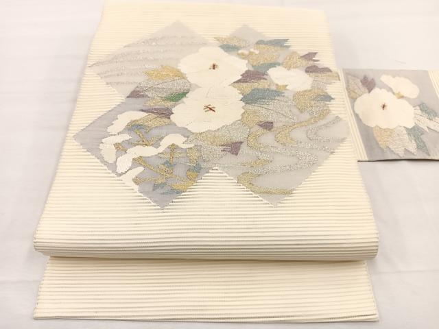平和屋着物＊夏物　八寸名古屋帯　絽綴れ　流水牡丹文　金銀糸　正絹　逸品　BAAX7528hv
