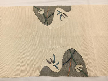 平和屋着物＊夏物　八寸名古屋帯　すくい織　草葉文　正絹　逸品　BAAX7508hv