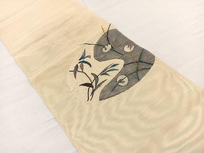 平和屋着物＊夏物　八寸名古屋帯　すくい織　草葉文　正絹　逸品　BAAX7508hv