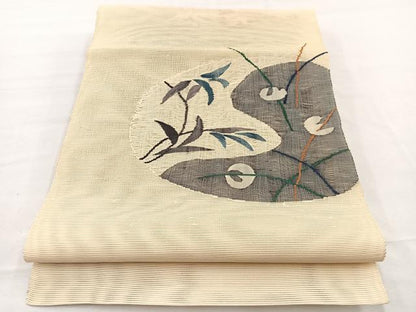 平和屋着物＊夏物　八寸名古屋帯　すくい織　草葉文　正絹　逸品　BAAX7508hv