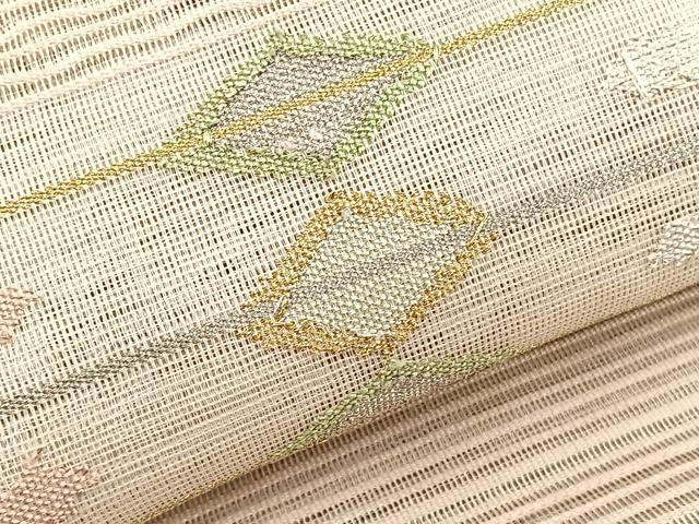 平和屋着物＊夏物　八寸名古屋帯　絽綴れ　菱つなぎ　金銀糸　正絹　逸品　BAAX7536hv