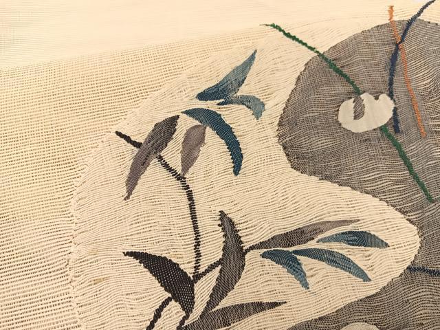 平和屋着物＊夏物　八寸名古屋帯　すくい織　草葉文　正絹　逸品　BAAX7508hv