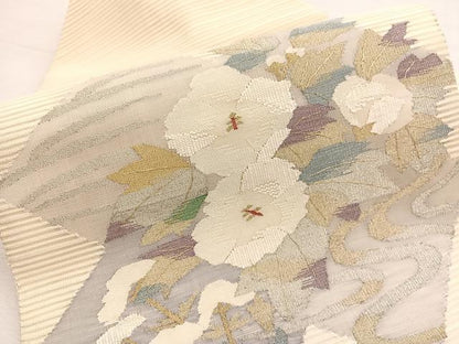 平和屋着物＊夏物　八寸名古屋帯　絽綴れ　流水牡丹文　金銀糸　正絹　逸品　BAAX7528hv