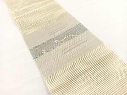 平和屋着物＊夏物　八寸名古屋帯　絽綴れ　横段花文　銀糸　正絹　逸品　BAAX7590hv