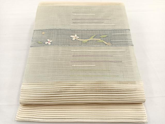 平和屋着物＊夏物　八寸名古屋帯　絽綴れ　横段花文　銀糸　正絹　逸品　BAAX7590hv