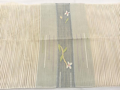 平和屋着物＊夏物　八寸名古屋帯　絽綴れ　横段花文　銀糸　正絹　逸品　BAAX7590hv