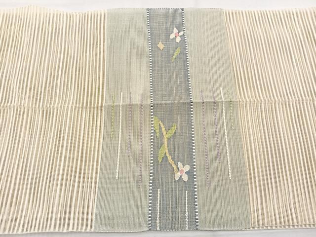 平和屋着物＊夏物　八寸名古屋帯　絽綴れ　横段花文　銀糸　正絹　逸品　BAAX7590hv