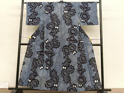 平和屋着物∴夏物　浴衣　有松鳴海絞り　花蝶文　綿　逸品　BAAX7447hv