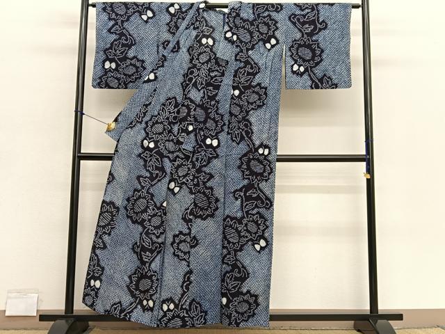 平和屋着物∴夏物　浴衣　有松鳴海絞り　花蝶文　綿　逸品　BAAX7447hv