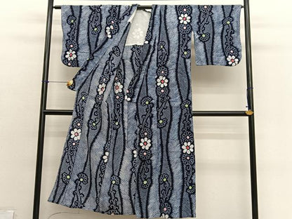 平和屋着物∴夏物　浴衣　有松鳴海絞り　立涌花文　綿　逸品　BAAX7437hv
